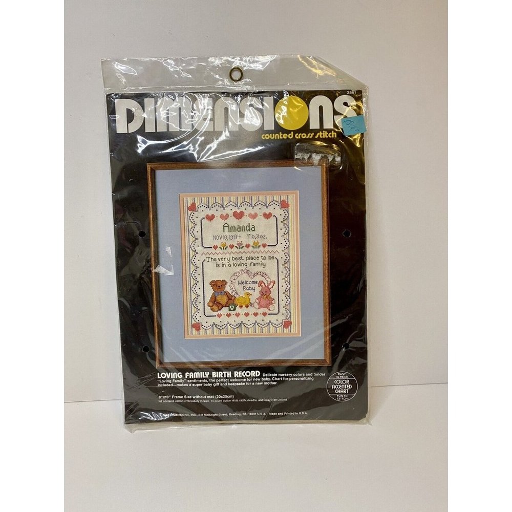Dimensions Loving Family Birth Record‎ Counted Cross Stitch Kit #3561 New